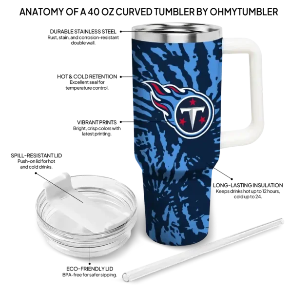 personalized tennessee titans burst swirl navy curved tumbler new arrival.webp