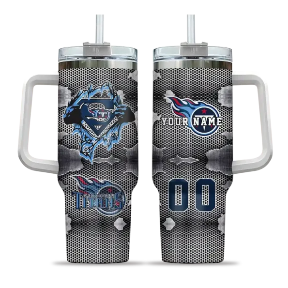 personalized tennessee titans superman shield navy gray curved tumbler best selling.webp
