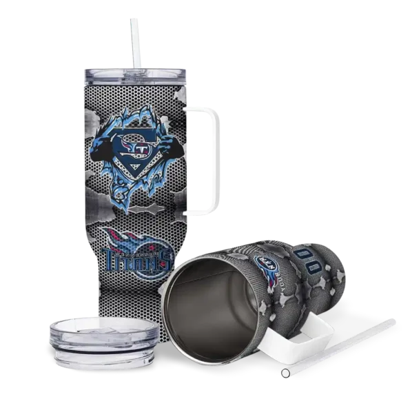 personalized tennessee titans superman shield navy gray curved tumbler high quality.webp
