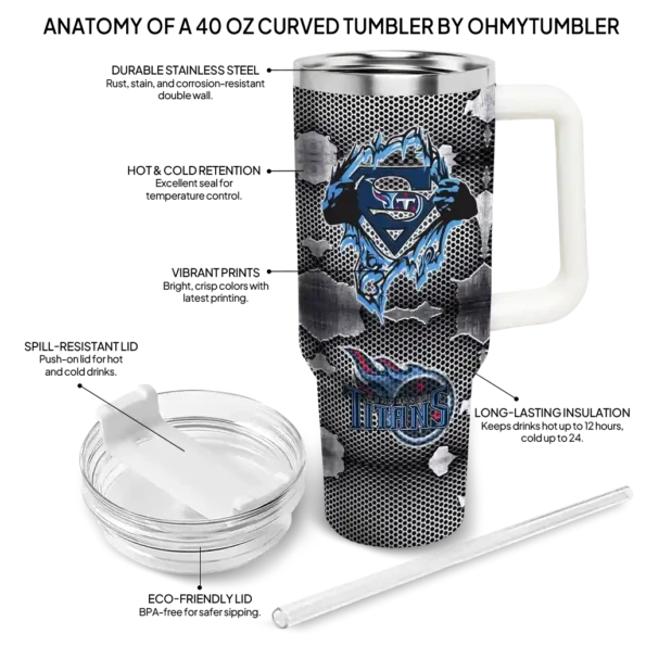 personalized tennessee titans superman shield navy gray curved tumbler new arrival.webp