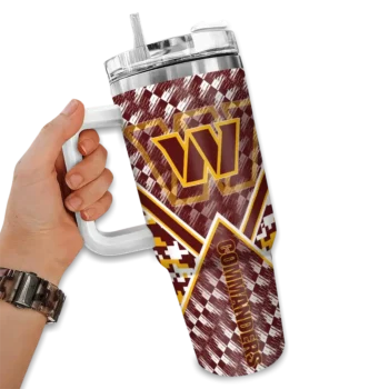 personalized washington commanders chevron angle burgundy curved tumbler fashion forward.webp