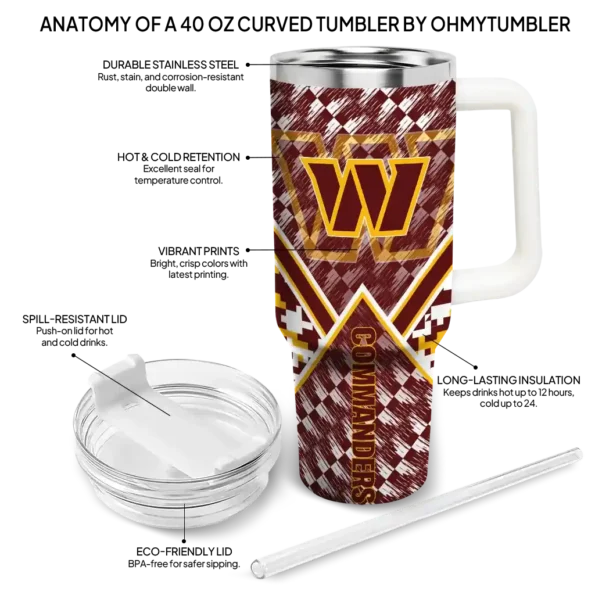 personalized washington commanders chevron angle burgundy curved tumbler new arrival.webp