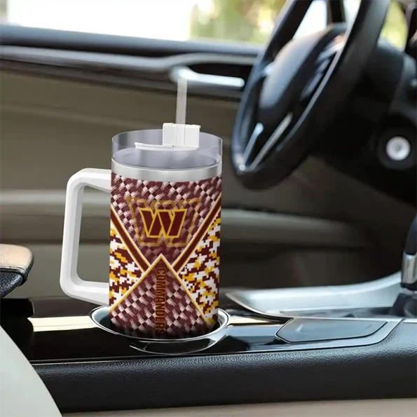 personalized washington commanders chevron angle burgundy curved tumbler trendy.webp