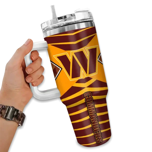 personalized washington commanders chevron layers burgundy curved tumbler fashion forward.webp
