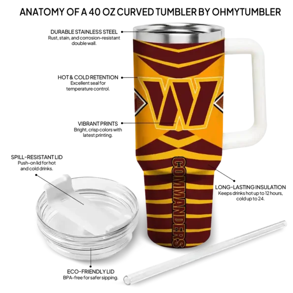 personalized washington commanders chevron layers burgundy curved tumbler new arrival.webp