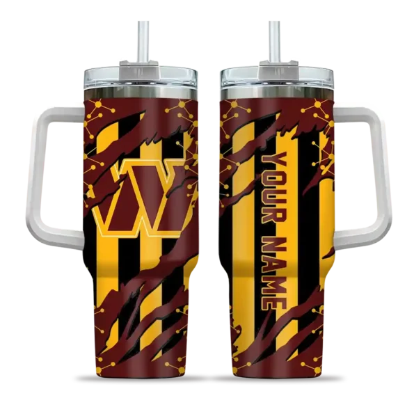 personalized washington commanders claw cut burgundy black curved tumbler best selling.webp