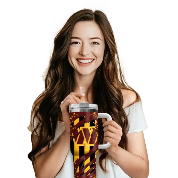 personalized washington commanders claw cut burgundy black curved tumbler premium grade.webp