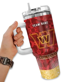 personalized washington commanders geometric prism burgundy curved tumbler fashion forward.webp