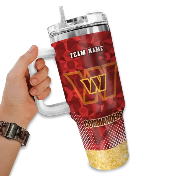 personalized washington commanders geometric prism burgundy curved tumbler fashion forward.webp
