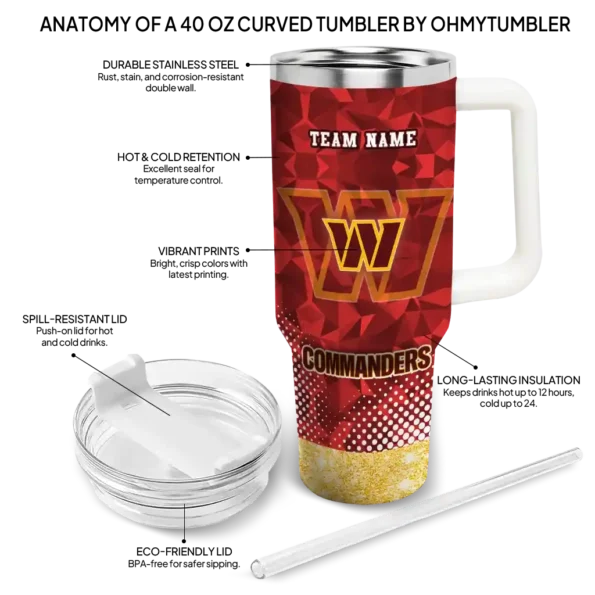personalized washington commanders geometric prism burgundy curved tumbler new arrival.webp