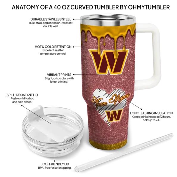 personalized washington commanders heart helmet motif burgundy curved tumbler new arrival.webp