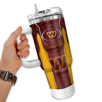 personalized washington commanders hexagon armor burgundy curved tumbler fashion forward.webp