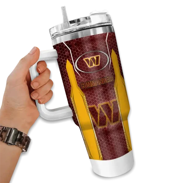 personalized washington commanders hexagon armor burgundy curved tumbler fashion forward.webp