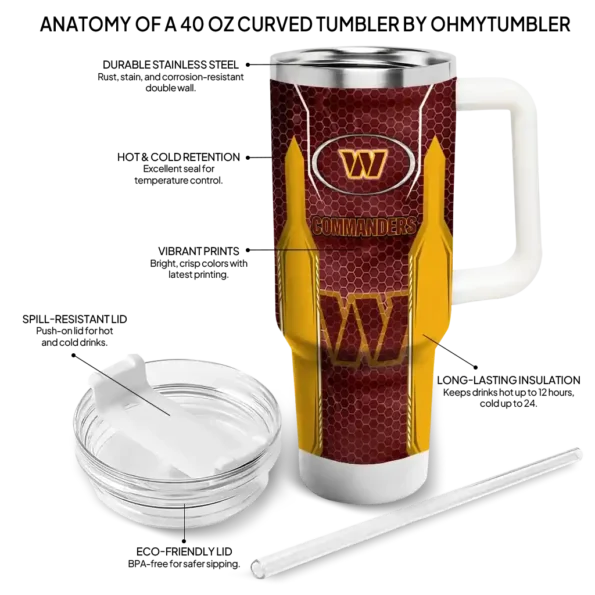 personalized washington commanders hexagon armor burgundy curved tumbler new arrival.webp