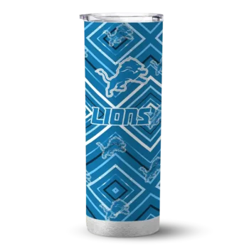 Custom Detroit Lions Zipper Leopard Blue Skinny Tumbler