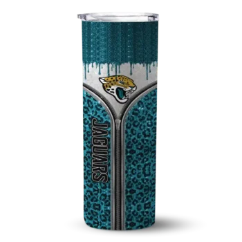 Jacksonville Jaguars Skinny Tumbler - Custom Sparkle Drip Teal