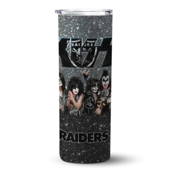 Las Vegas Raiders Skinny Tumbler - Custom Kiss Band Silver