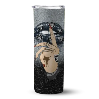 Las Vegas Raiders Skinny Tumbler - Custom Sparkle Lips Black