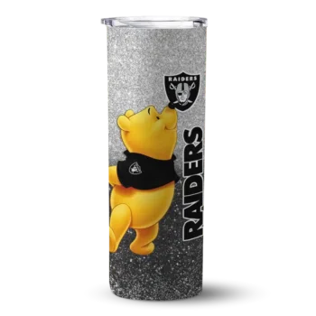 Las Vegas Raiders Skinny Tumbler - Custom Winnie the Pooh Black Gray