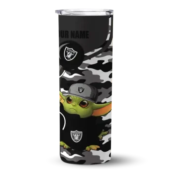 Las Vegas Raiders Skinny Tumbler - Custom Yoda Camo Black
