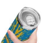 custom-los-angeles-chargers-metallic-grid-blue-skinny-tumbler-best-selling.webp