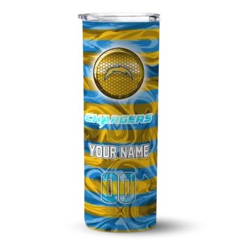 Los Angeles Chargers Skinny Tumbler - Custom Patterned Waves Blue