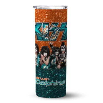 Miami Dolphins Skinny Tumbler - Custom Kiss Band Orange