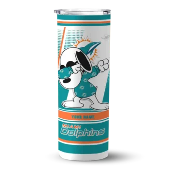 Miami Dolphins Skinny Tumbler - Custom Snoopy Dog Aqua White