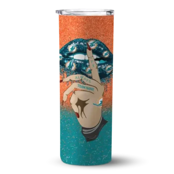 Miami Dolphins Skinny Tumbler - Custom Sparkle Lips Aqua
