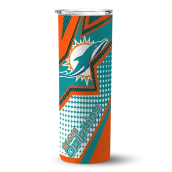 Miami Dolphins Skinny Tumbler - Custom Web Stripes Aqua White