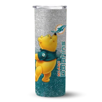 Miami Dolphins Skinny Tumbler - Custom Winnie the Pooh Aqua Gray