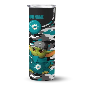 Miami Dolphins Skinny Tumbler - Custom Yoda Camo Aqua Black