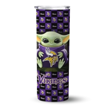 Minnesota Vikings Skinny Tumbler - Custom Yoda Cozy Purple Black