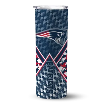 New England Patriots Skinny Tumbler - Custom Monogram Burst Blue White