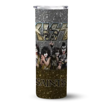 New Orleans Saints Skinny Tumbler - Custom Kiss Band Black