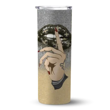 New Orleans Saints Skinny Tumbler - Custom Sparkle Lips Gold