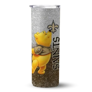 New Orleans Saints Skinny Tumbler - Custom Winnie the Pooh Gold Gray
