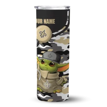 New Orleans Saints Skinny Tumbler - Custom Yoda Camo Gold Black