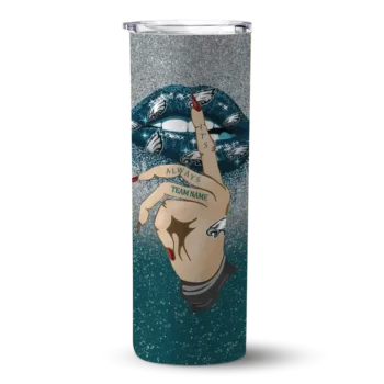 Philadelphia Eagles Skinny Tumbler - Custom Sparkle Lips Green