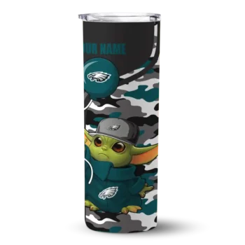 Philadelphia Eagles Skinny Tumbler - Custom Yoda Camo Green Black