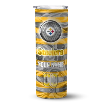 Pittsburgh Steelers Skinny Tumbler - Custom Patterned Waves Gold