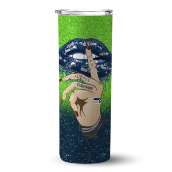 Seattle Seahawks Skinny Tumbler - Custom Sparkle Lips Blue