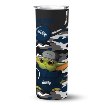 Seattle Seahawks Skinny Tumbler - Custom Yoda Camo Blue Black