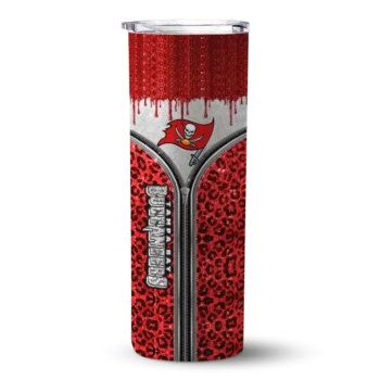 Tampa Bay Buccaneers Skinny Tumbler - Custom Sparkle Drip Red