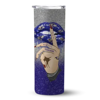 Customized Baltimore Ravens Sparkle Lips Purple Skinny Tumbler