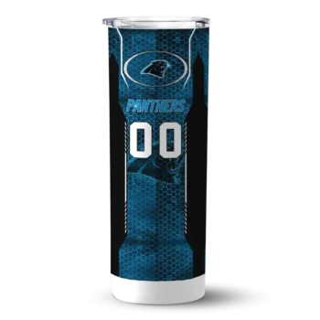 Customized Carolina Panthers Stacked Diamond Blue Skinny Tumbler