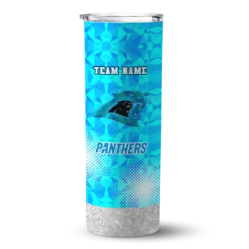 Customized Carolina Panthers Starburst Tiles Blue Skinny Tumbler