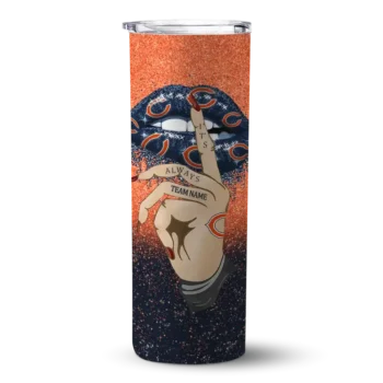 Customized Chicago Bears Sparkle Lips Blue Skinny Tumbler