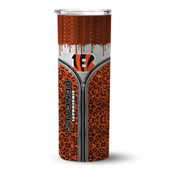 Customized Cincinnati Bengals Sparkle Drip Orange Skinny Tumbler