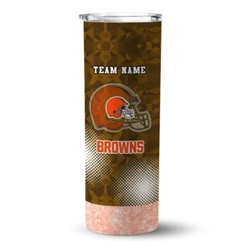 Customized Cleveland Browns Starburst Tiles Brown Skinny Tumbler